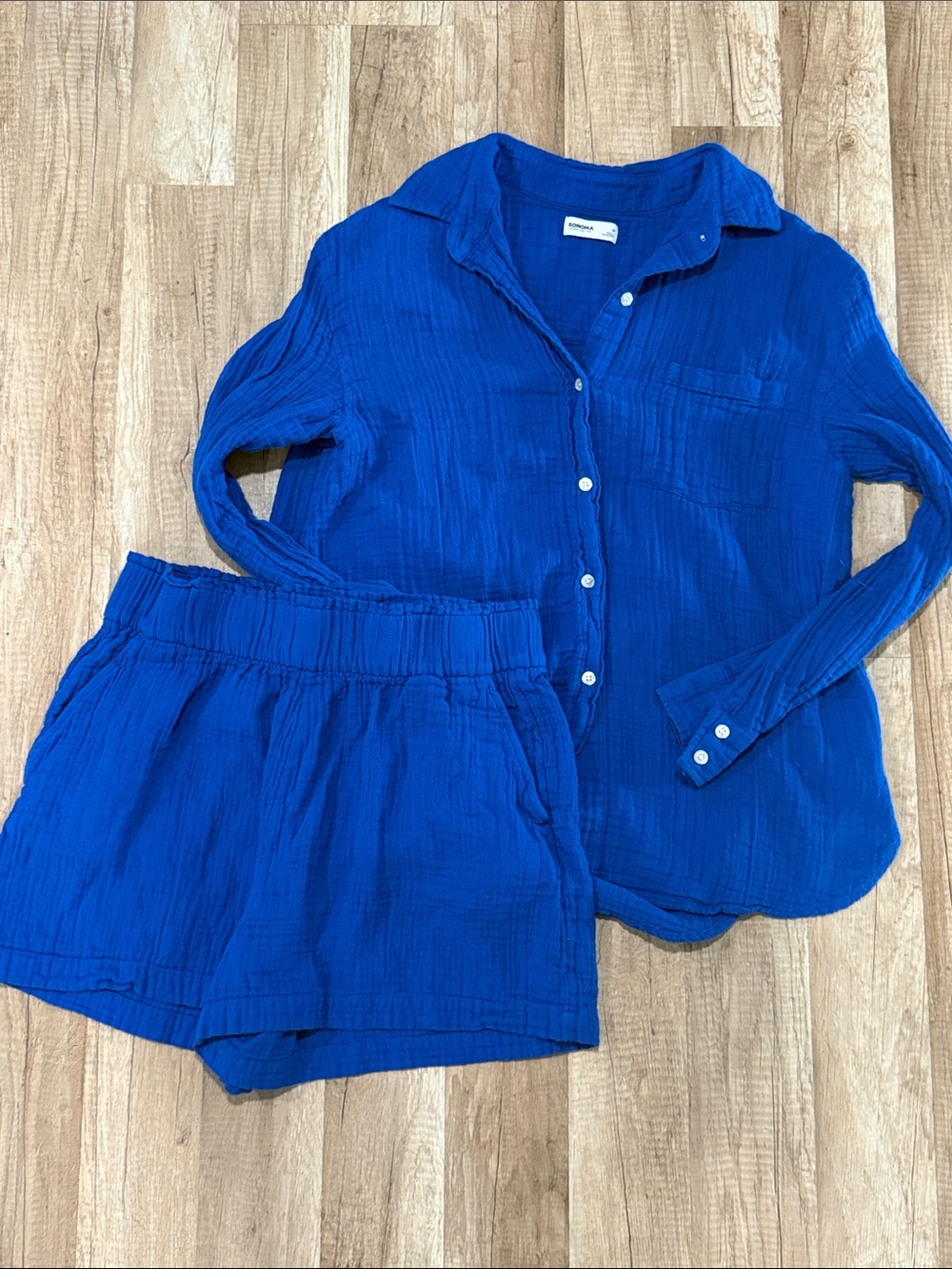 Sonoma Cobalt High Waist Women’s Shorts and shirt set gauze material medium M
